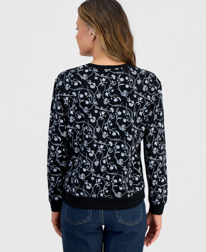 Petite Floral Crewneck Fleece Sweatshirt
