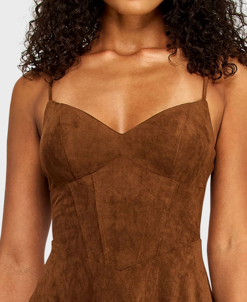Juniors' Sweetheart Neck Suede Midi Dress
