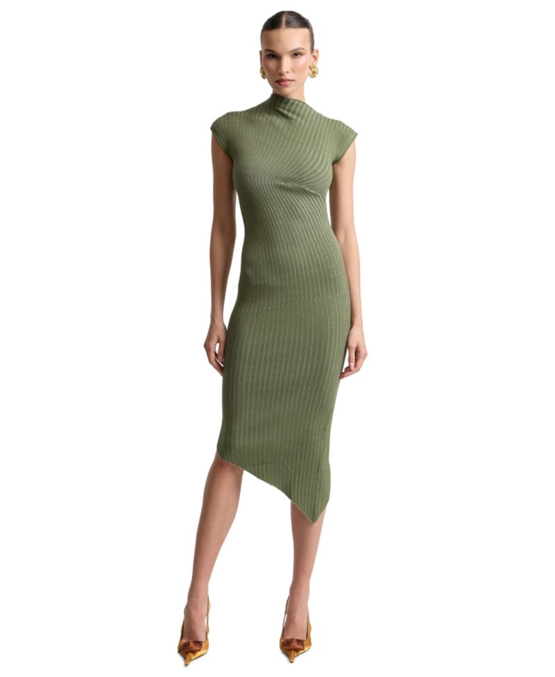 Women's Ribbed Sweater Asymmetric Midi Dress