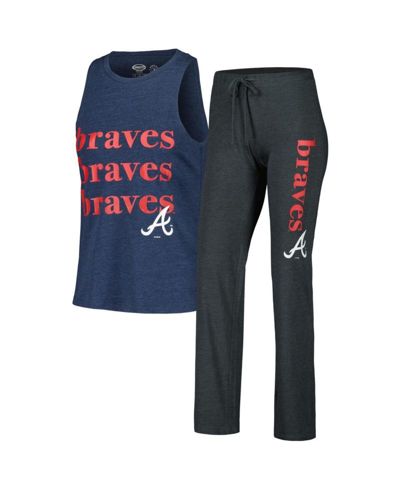 Women's Charcoal, Navy Atlanta Braves Meter Muscle Tank and Pants Sleep Set