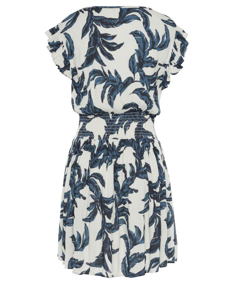 Women's Flutter-Sleeve Smocked-Waist Fit-and-Flare Dress