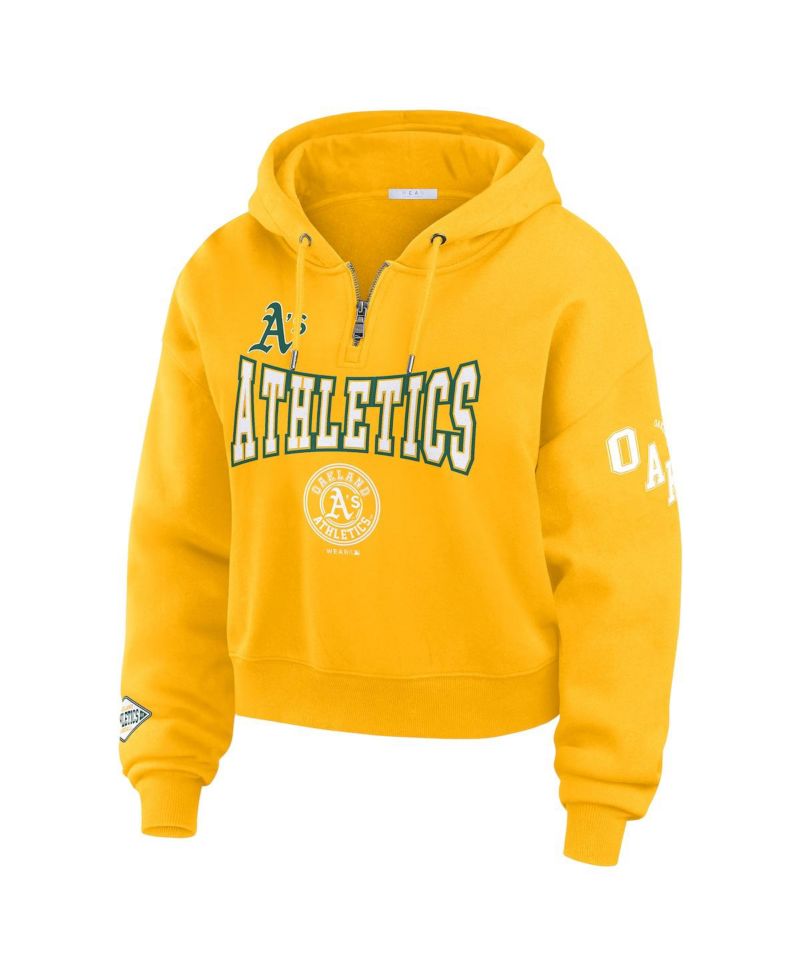 Women's Gold Oakland Athletics Patch Quarter-Zip Hoodie