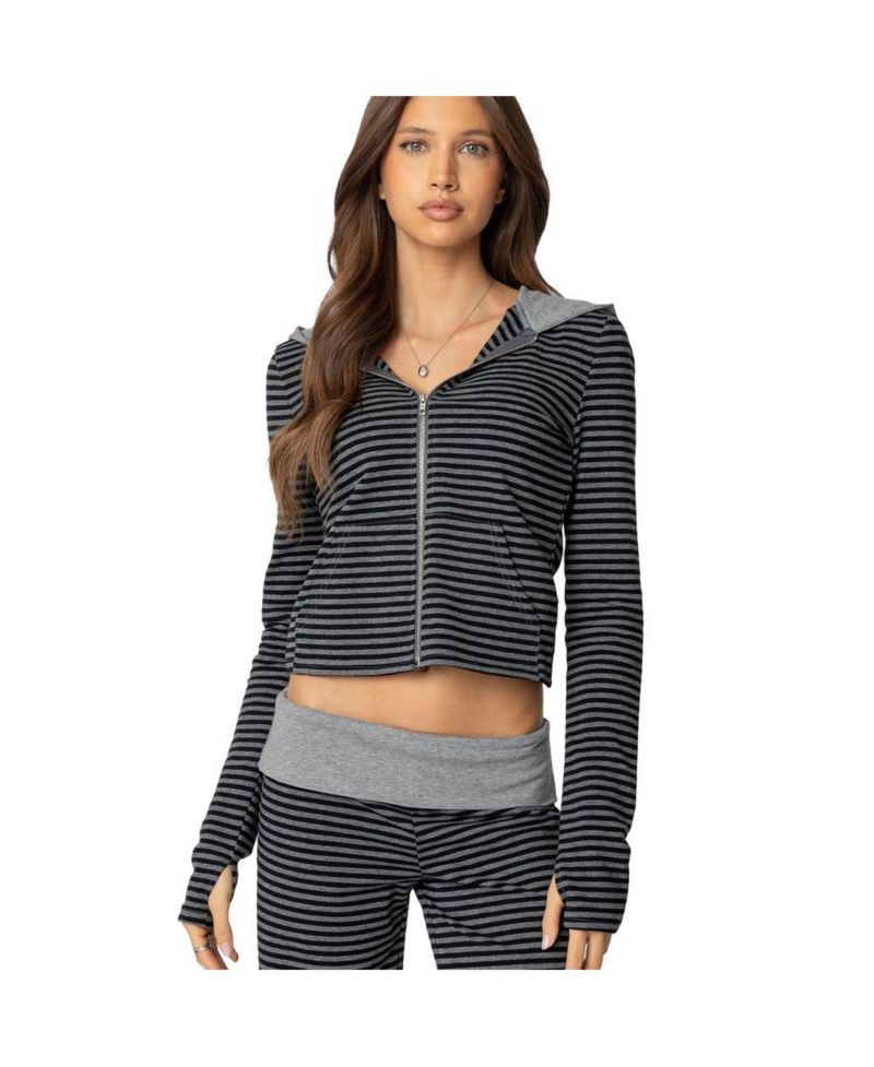 Women's Meggy Striped Zip Up Hoodie