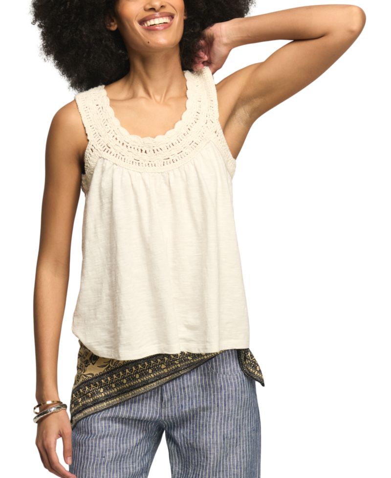 Women's Crochet Trim Scoop Neck Swing Tank Top
