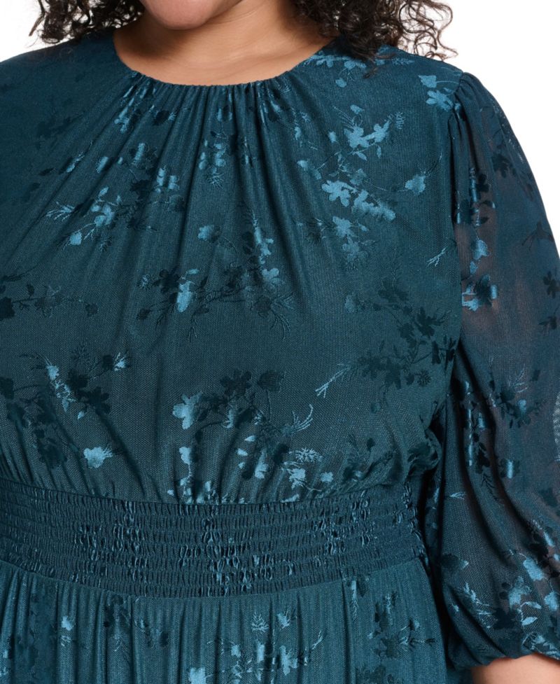 Petite 3/4-Sleeve Smocked Floral Midi Dress