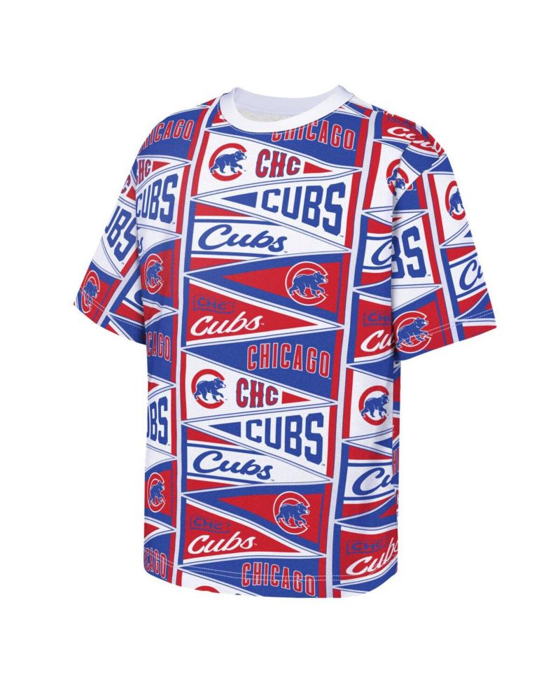Big Boys and Girls Red Chicago Cubs All-Over Pennant T-Shirt