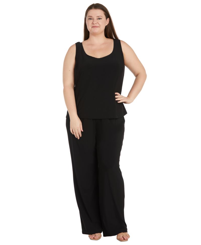 Plus Size Embroidered Duster Jacket, Tank and Pants 3-Pc. Set