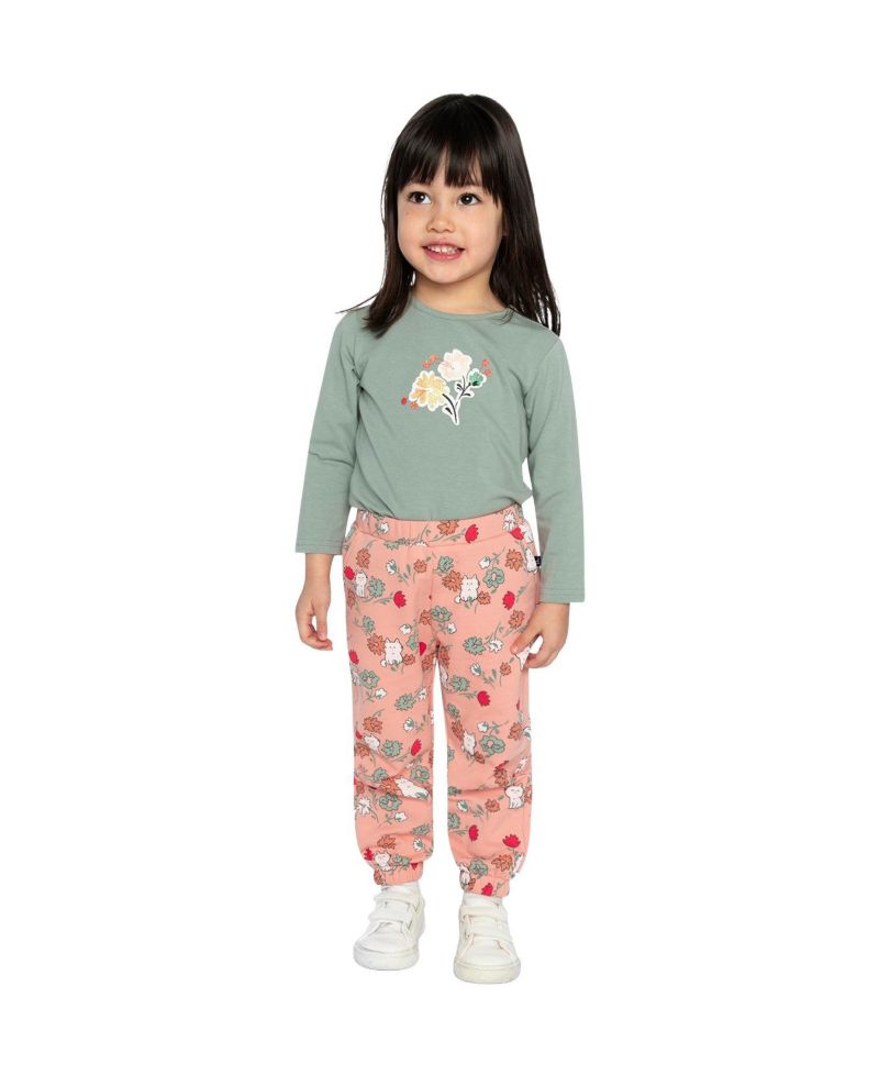 Little and Big Girl(6-8) Cotton Long Sleeve T-Shirt Sage