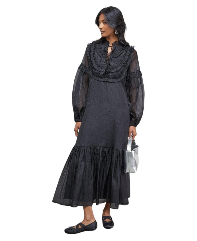 Women's Crinkle Stripe Frill Midi Dress