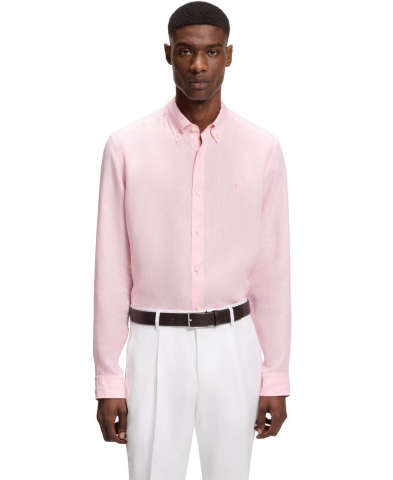Men's Regular-Fit Button-Down Linen Dress Shirt