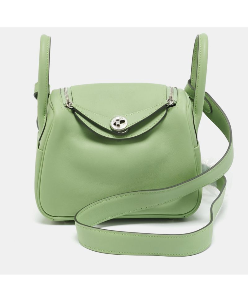 Pre-Owned HERMES Lindy Mini Palladium Finish Vert Swift Leather Shoulder Bag