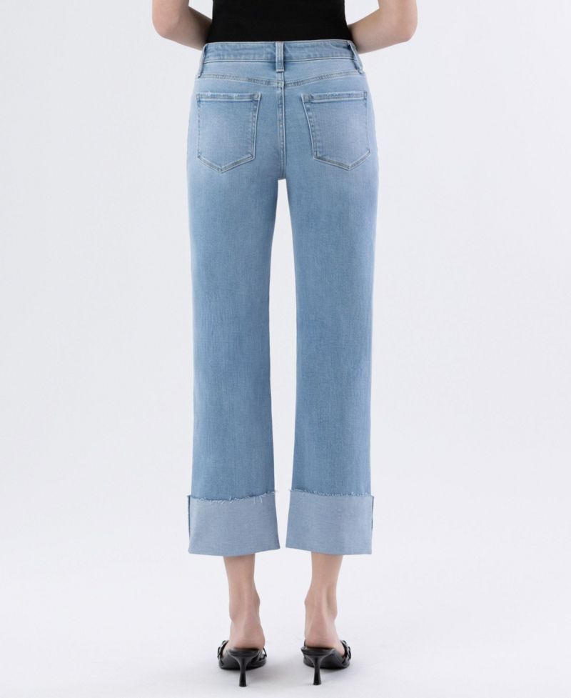 Women's High Rise Cuffed Straight Jeans