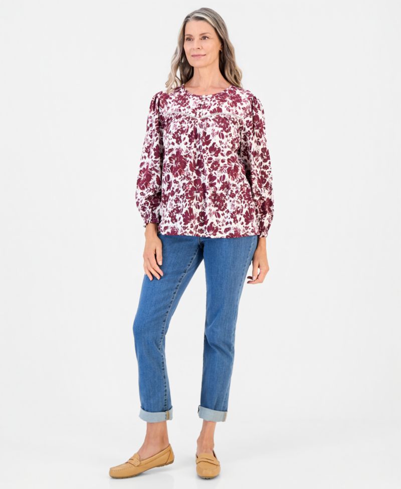 Petite Printed Crewneck Quilted Knit Top