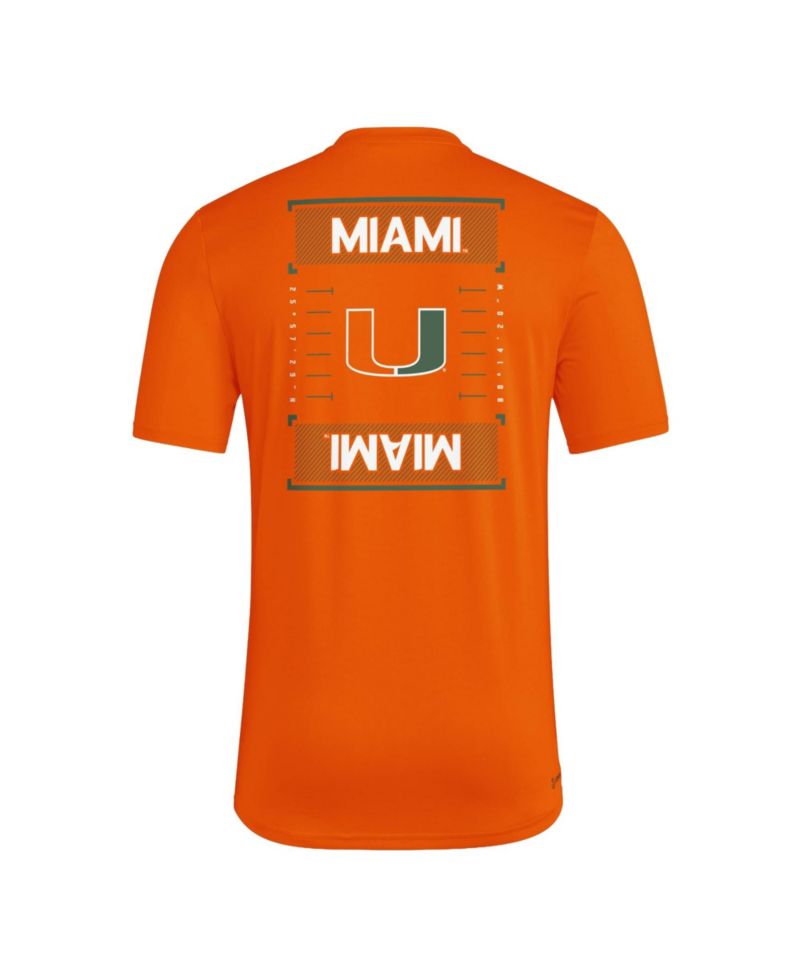 Men's Orange Miami Hurricanes Locker Football Icon AEROREADY Pre-Game T-Shirt