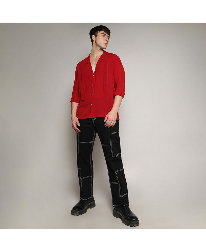Men's Crimson Red Slash Collar Shirt