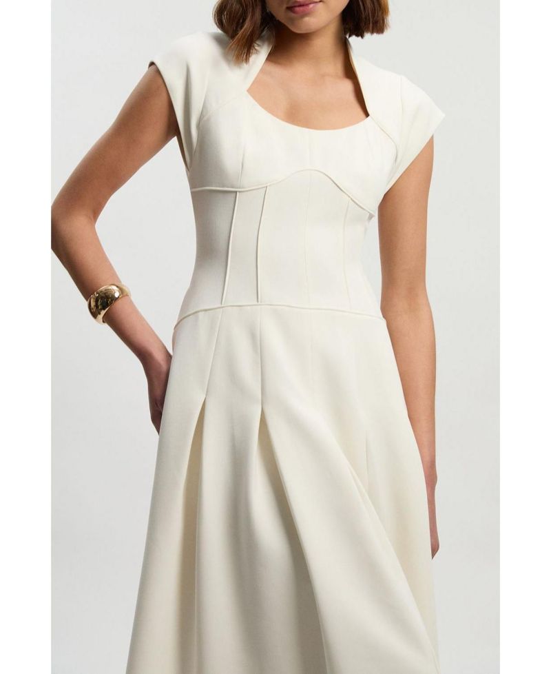 Women's Compact Stretch Dropped Waist Midi Dress