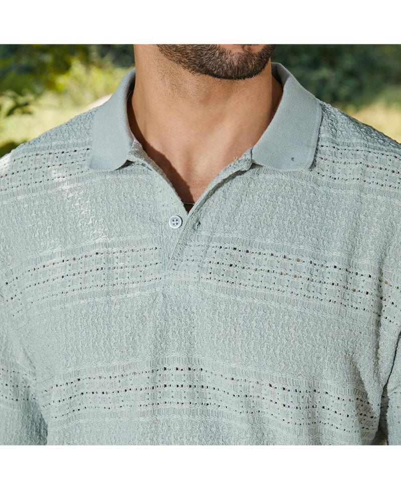 Men's Sage Green Bohomian Oversized Polo T-Shirt