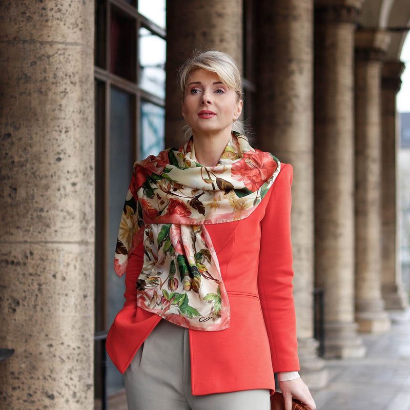 Rosa - Long Satin Silk Scarf for Women - Peach