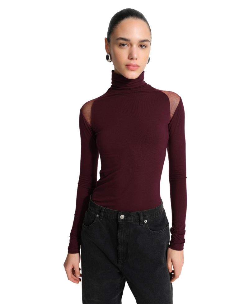 Women's Maria Turtleneck Long-Sleeve Asymmetrical-Mesh Top