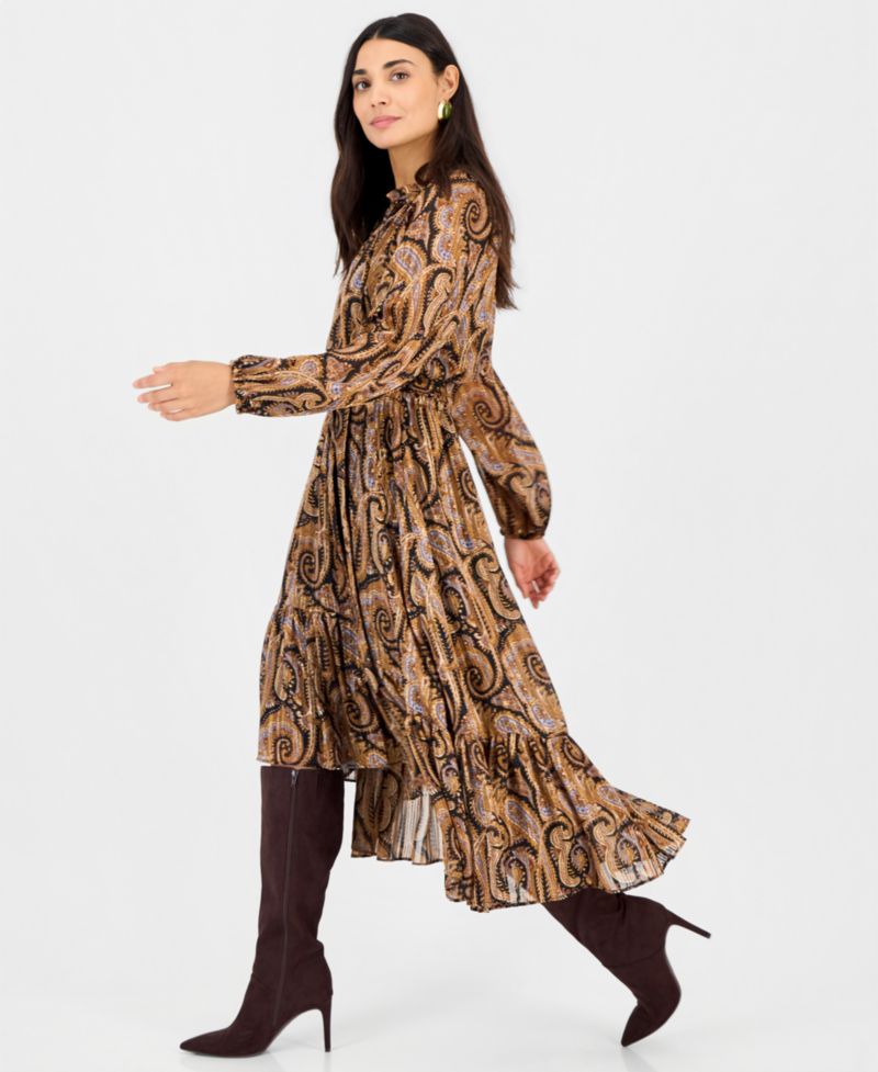 Petite Long-Sleeve High-Low Chiffon Dress