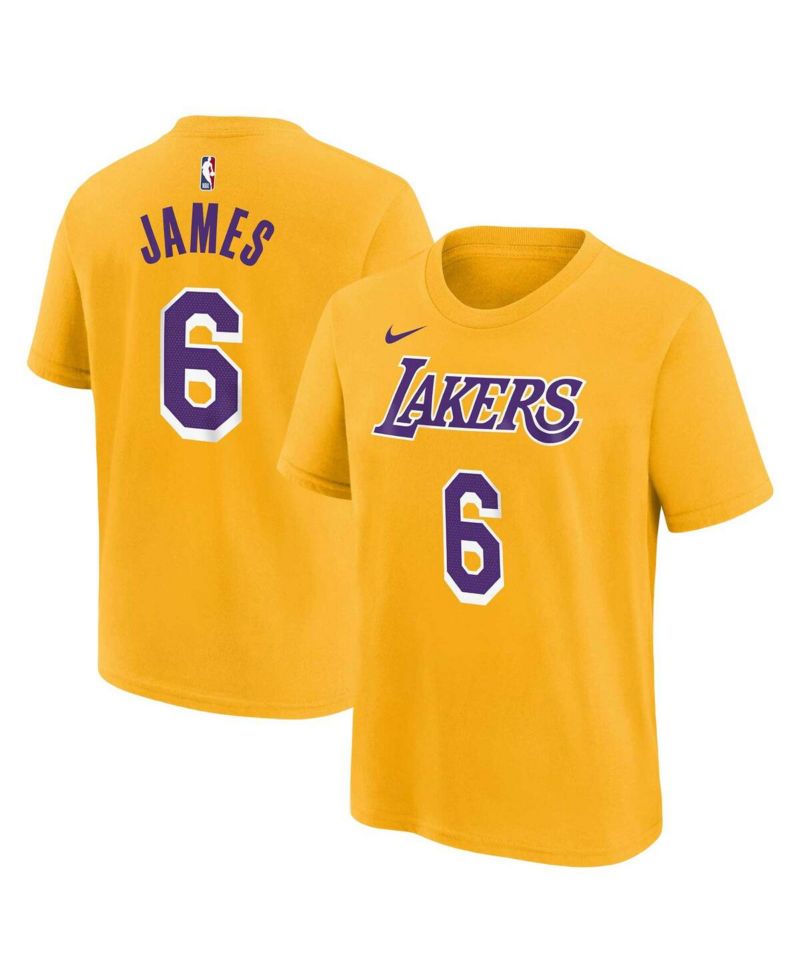 Big Boys LeBron James Gold Los Angeles Lakers Icon Name and Number T-shirt