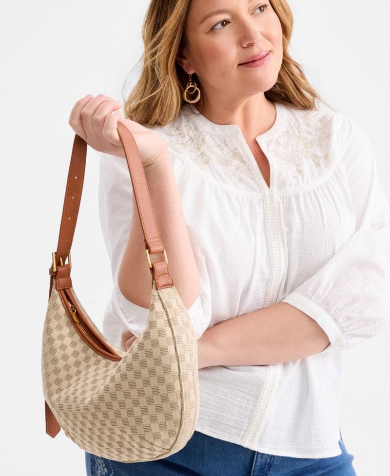 Checkered Soft Knit Large Crescent Shoulder Bag