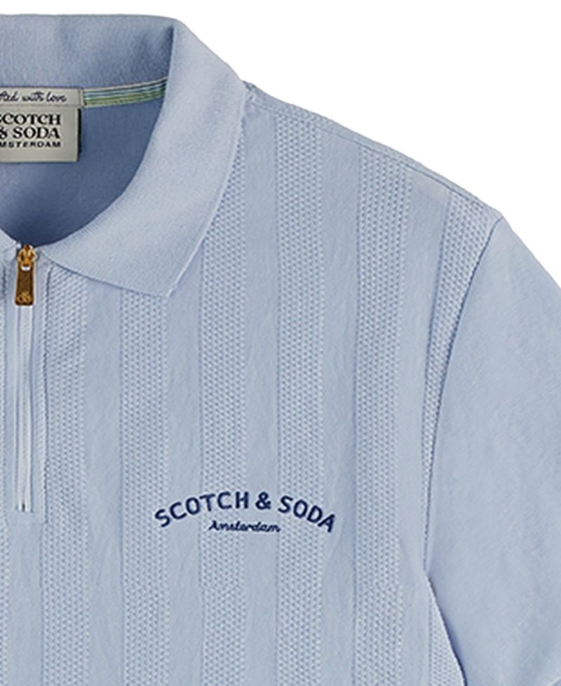Men's Popcorn Textured Quarter-Zip Short-Sleeve Polo Shirt