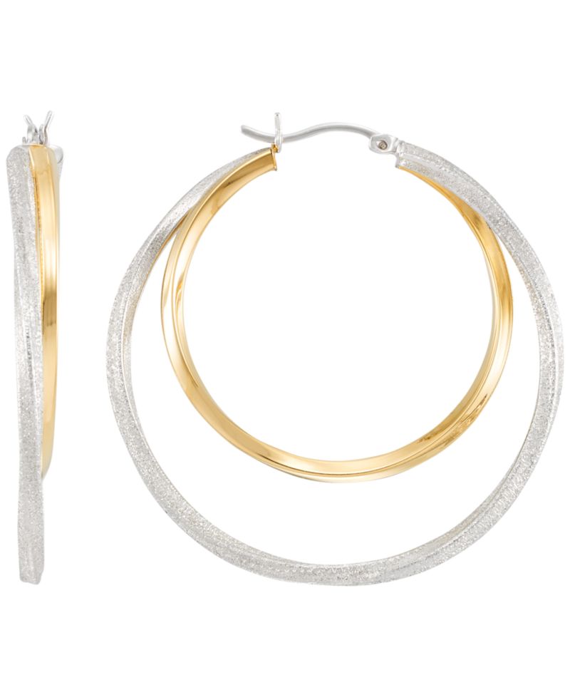 Two-Tone Twisted Double Hoop Earrings