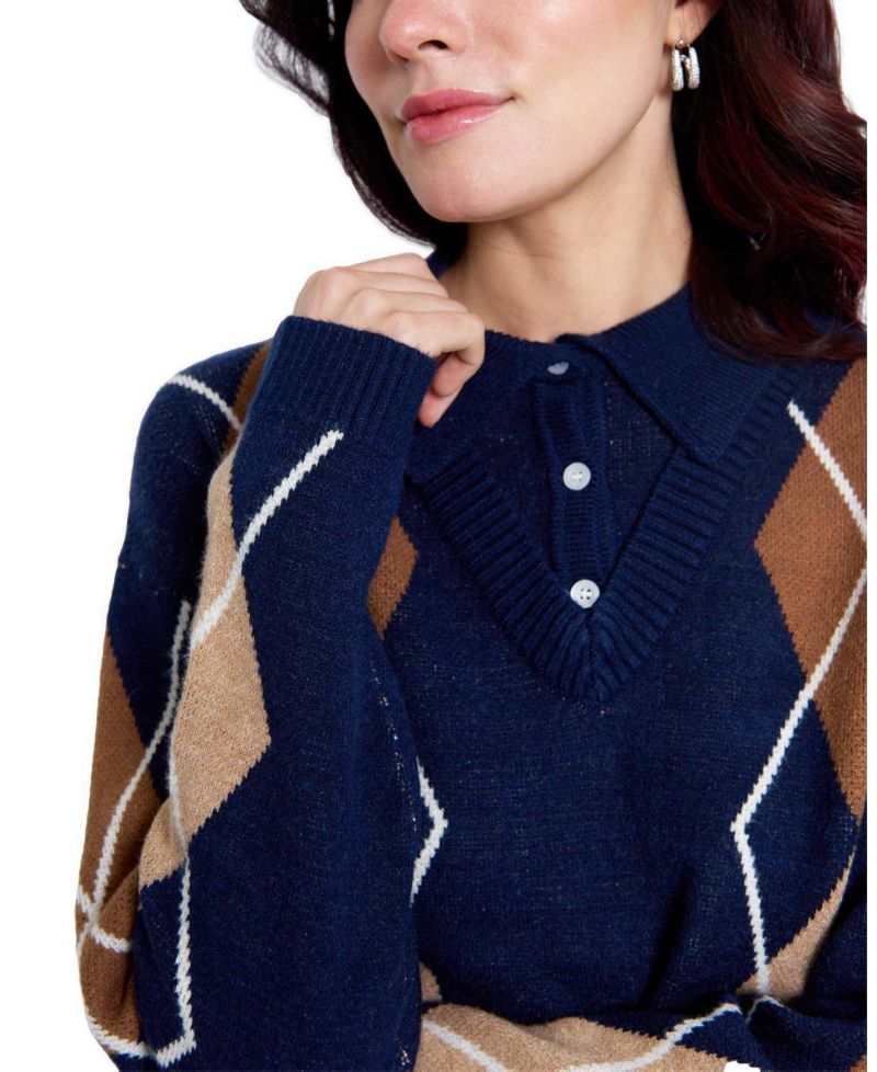 Women's Astrid Long-Sleeve Argyle Sweater