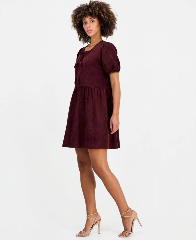 Women's Bow-Front Puff-Sleeve Dress