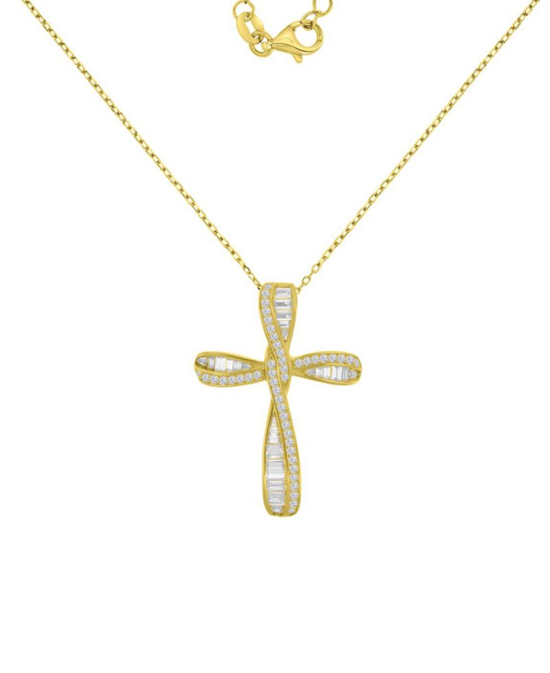14k Gold Over Sterling Silver Cubic Zirconia Cross Necklace