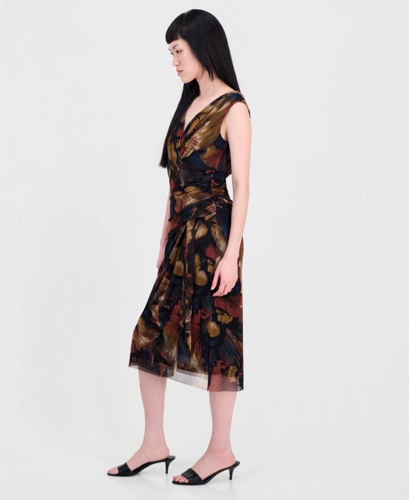 Women's Printed Surplice-Neck Pleated Dress