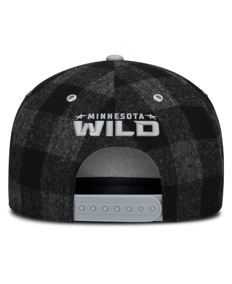 Men's Black/Gray Minnesota Wild Huntsman Plaid A-Frame Adjustable Hat