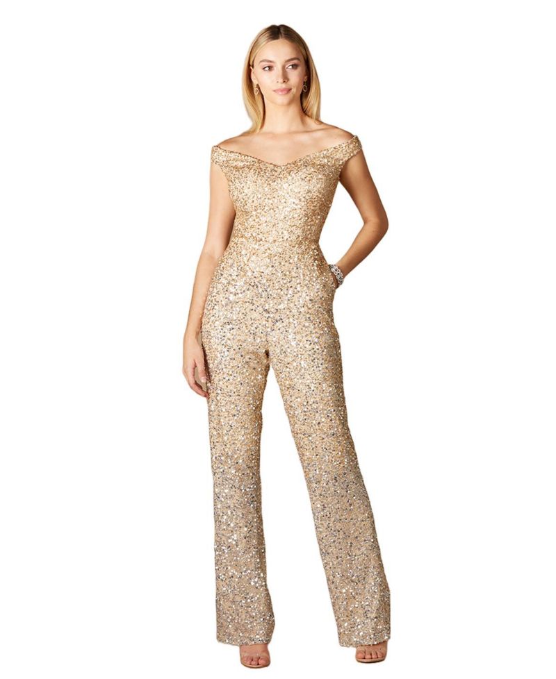 Women's Beaded Bridal Off Shoulder Jumpsuit