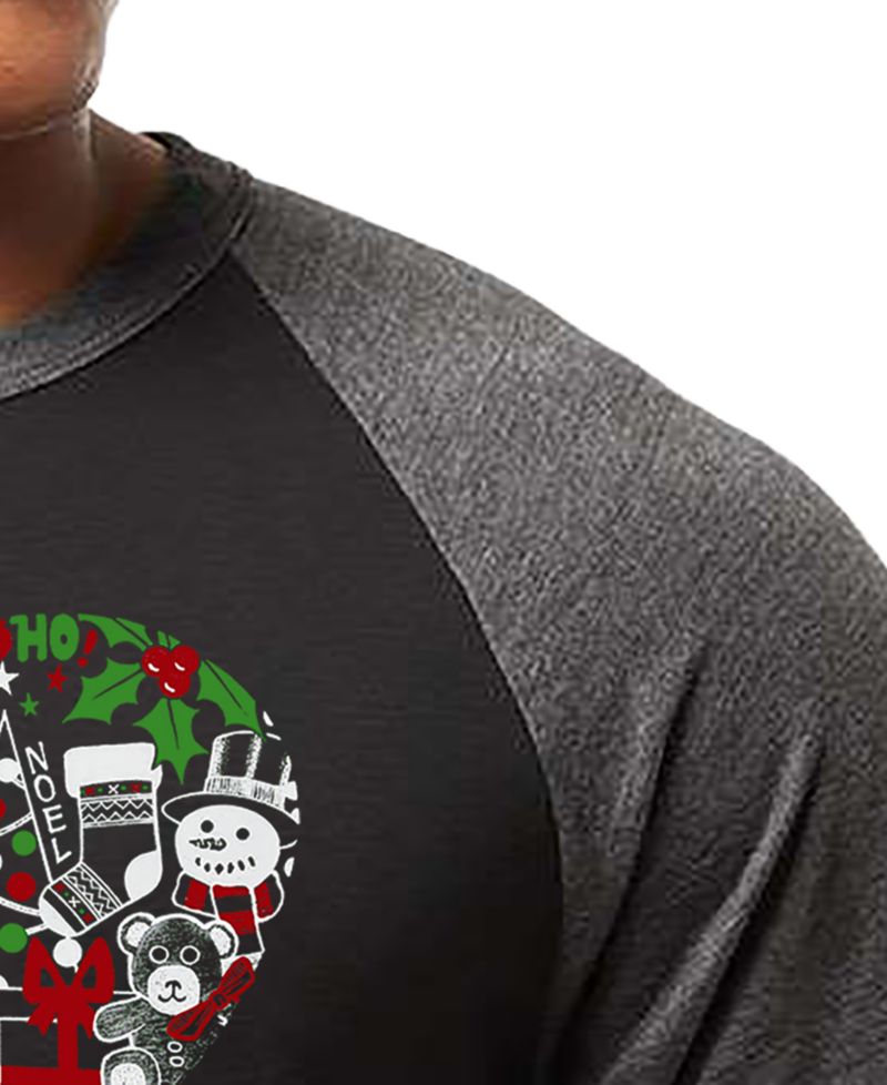 Men's Christmas Themed Heart Word Art Raglan Baseball T-Shirt