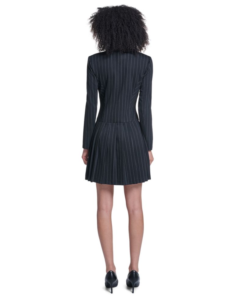 Women's Pinstripe Pleated Skirt Blazer Dress