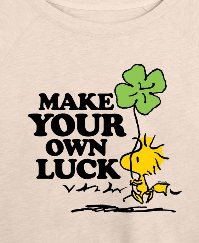 Plus Size Peanuts St. Patrick's Day Woodstock Make Your Own Luck French Terry Graphic Crewneck T-Shirt