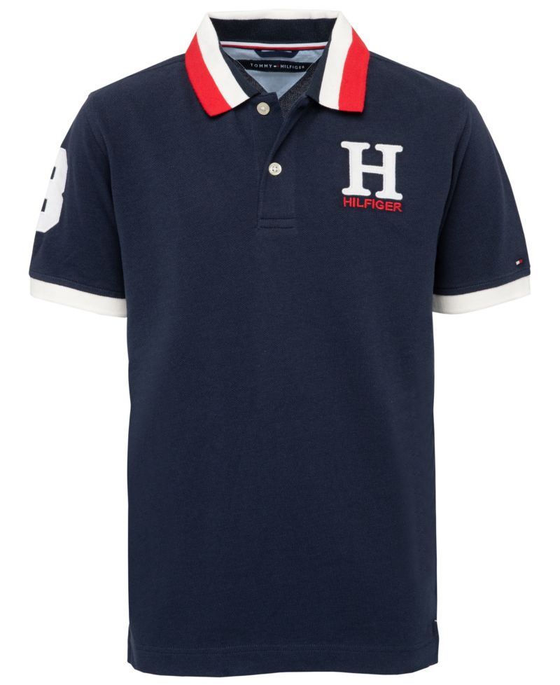 Toddler and Little Boys Striped Collar Embroidered Matt Polo