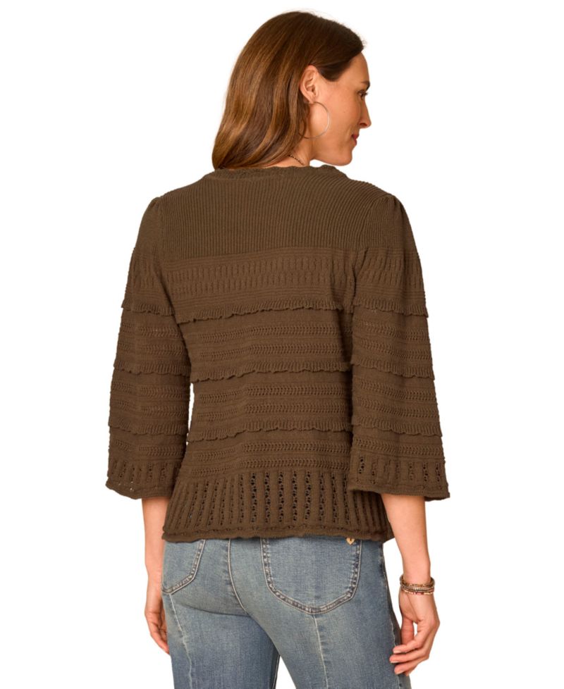 Petite 3/4-Length Bell-Sleeve Scalloped-Edge Sweater