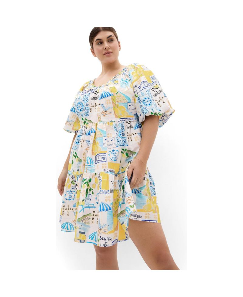 Women's Fantasy Berry Floral Print Puff Sleeve Mini Dress