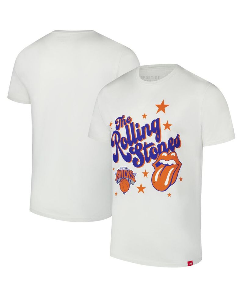 Men's and Women's White Rolling Stones x New York Knicks Bingham Collab T-Shirt