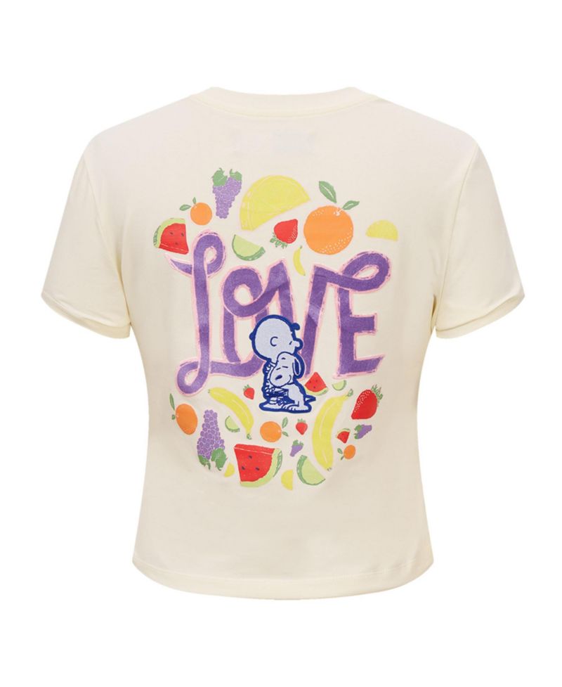 Women's Cream Peanuts Sweet Love Baby Doll Cropped T-Shirt