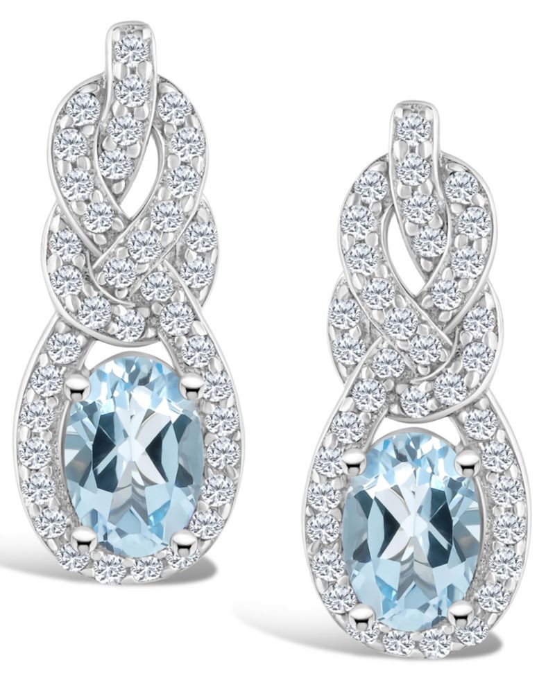 Topaz (3/4 ct. t.w.) Halo Drop Earrings in Sterling Silver