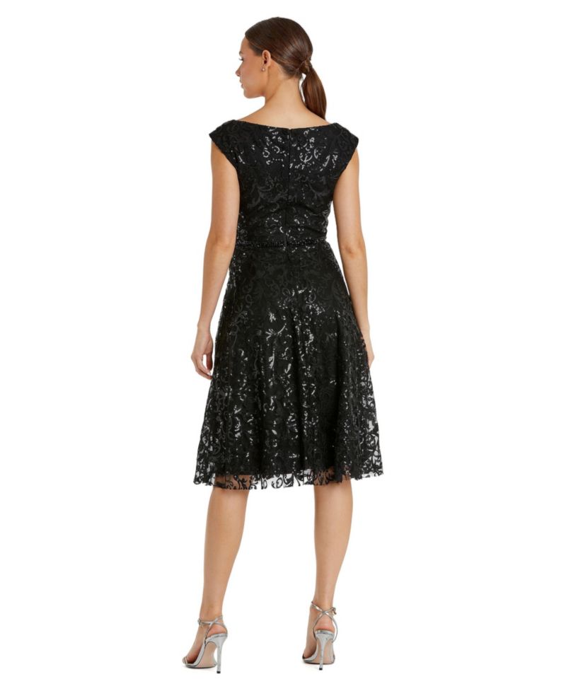 Women's Sequined V Neck Cap Sleeve Dress