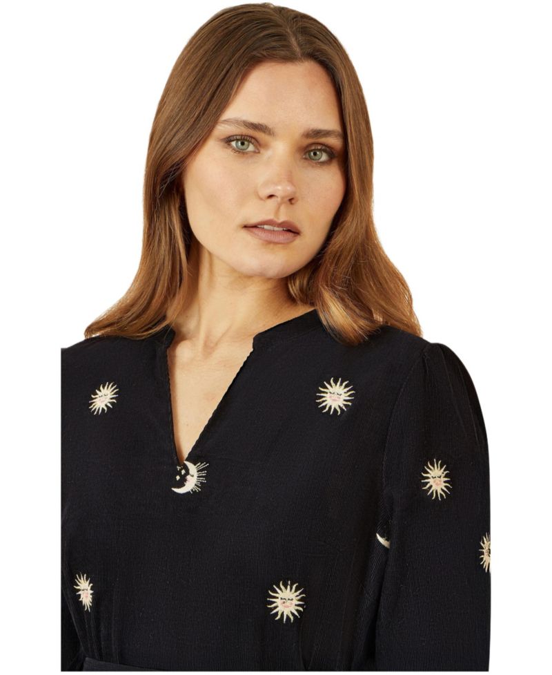Women's Cosmic Embroidery Cord Midi Shirt Dress
