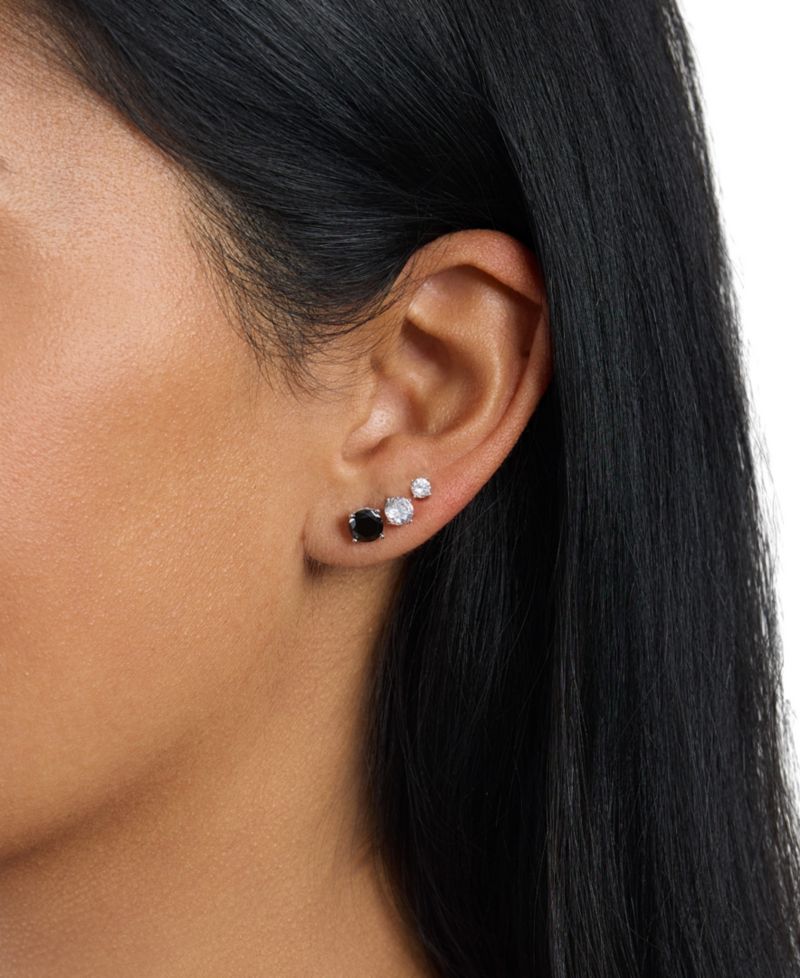 Sterling Silver Cubic Zirconia 4mm/5mm/6mm Stud Earring Set