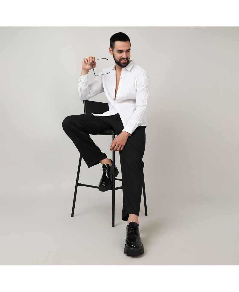 Men's Chalk White Self-Design Striped Shirt