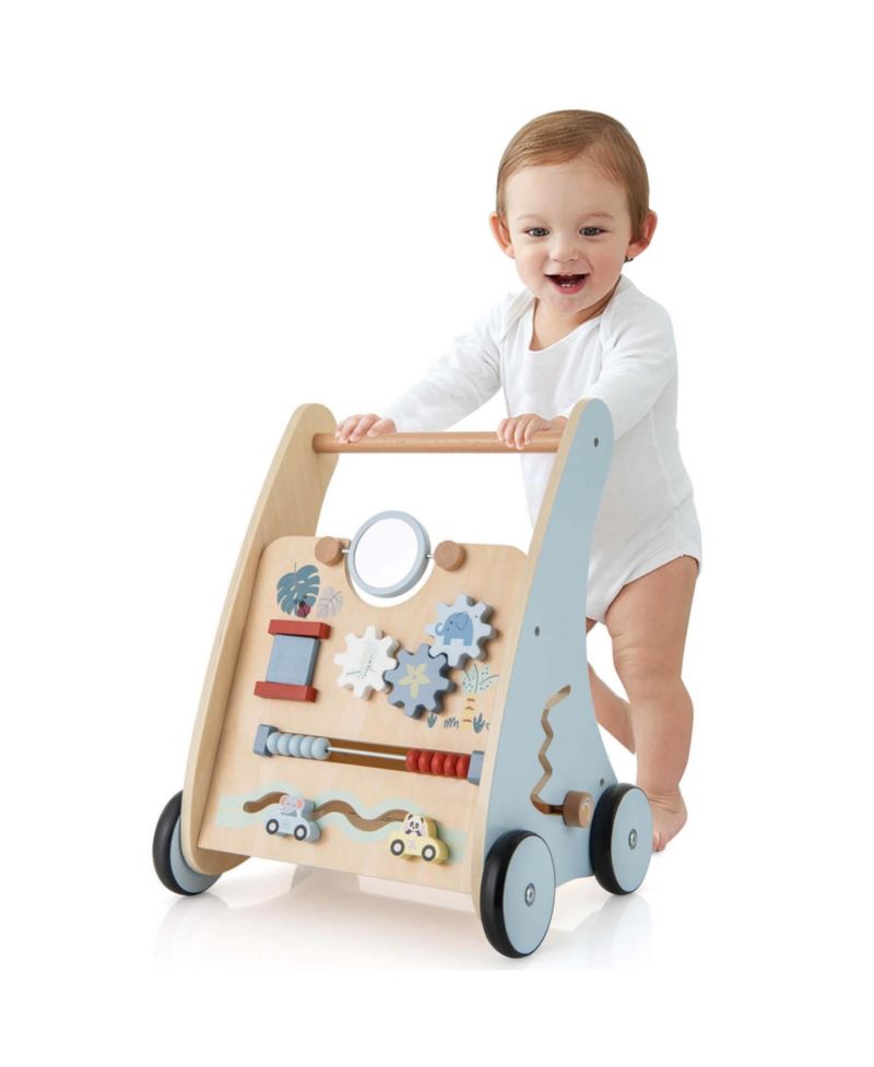 Wooden Baby Walker Push & Pull Walker with Multi-Activity Center