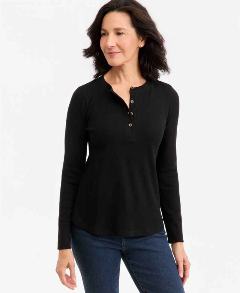 Women's Waffle-Knit Long-Sleeve Henley
