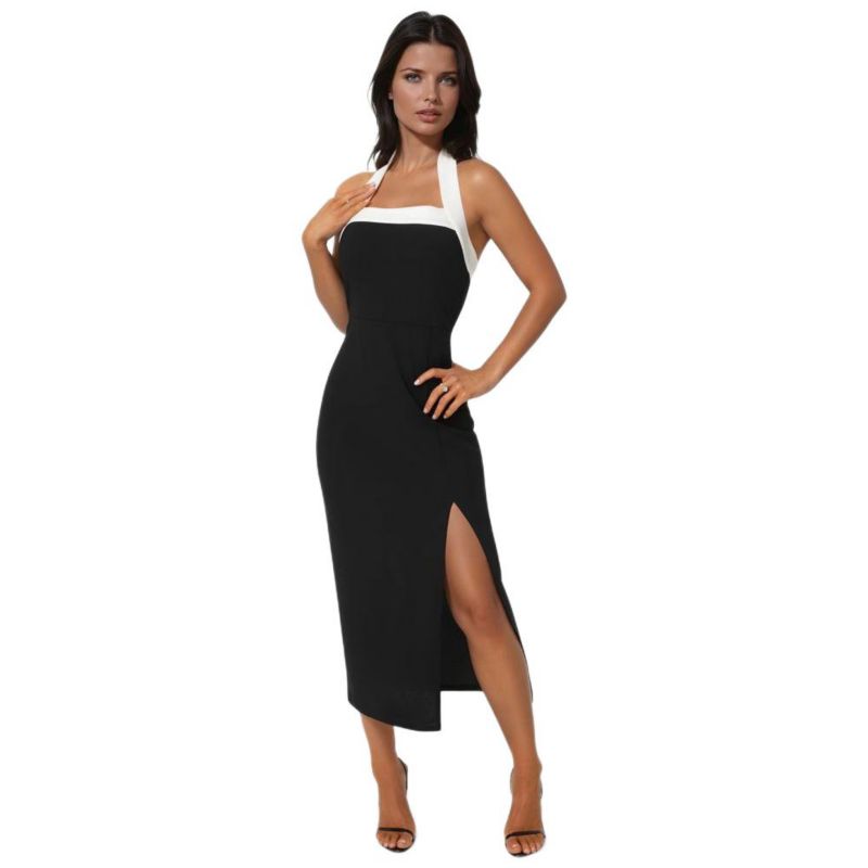 Women's ColorBlock Halter Neck Midi Dress